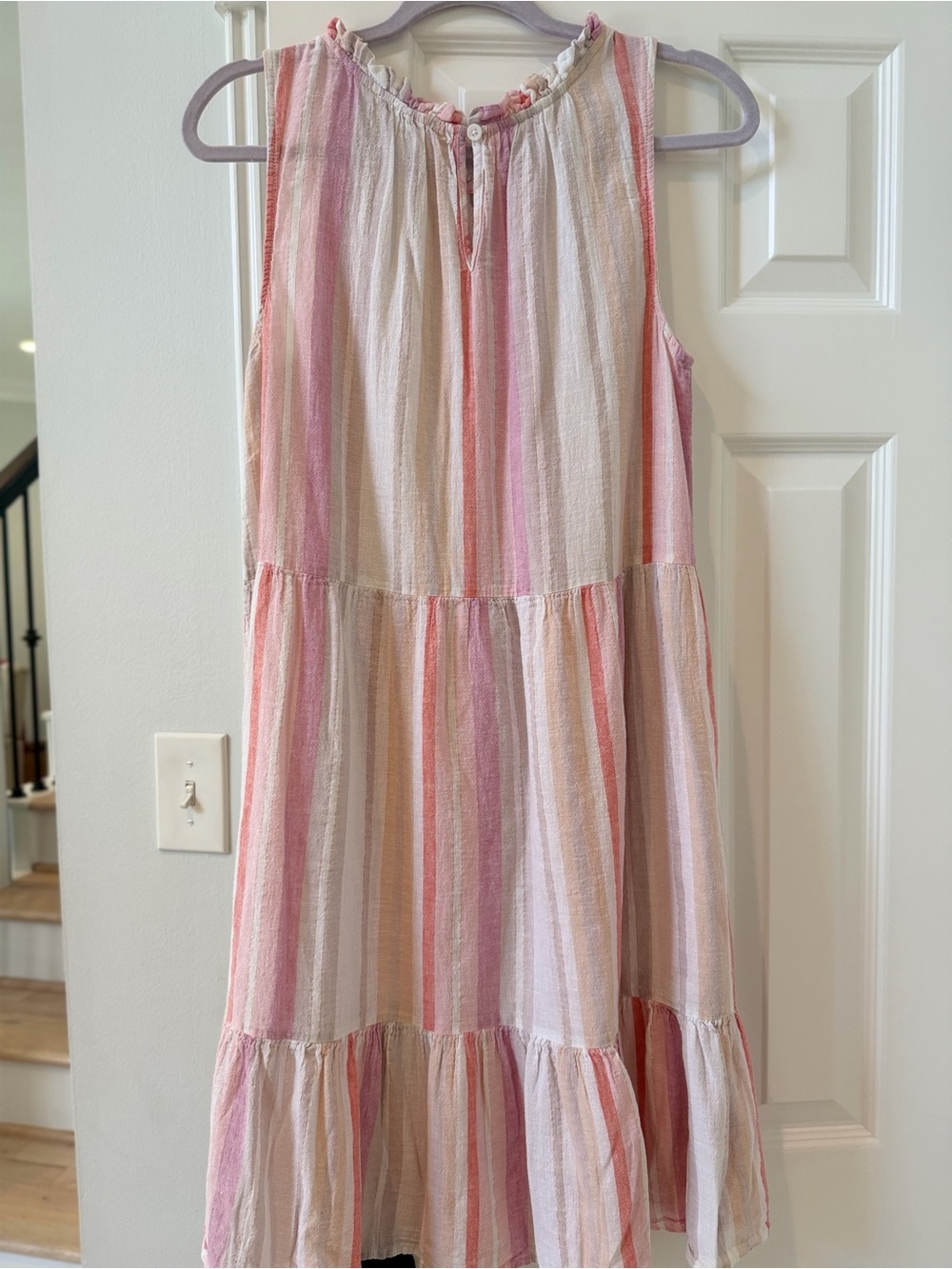 beachlunchlounge Pastel Striped Tiered Sundress in Pink, Cream & Lilac